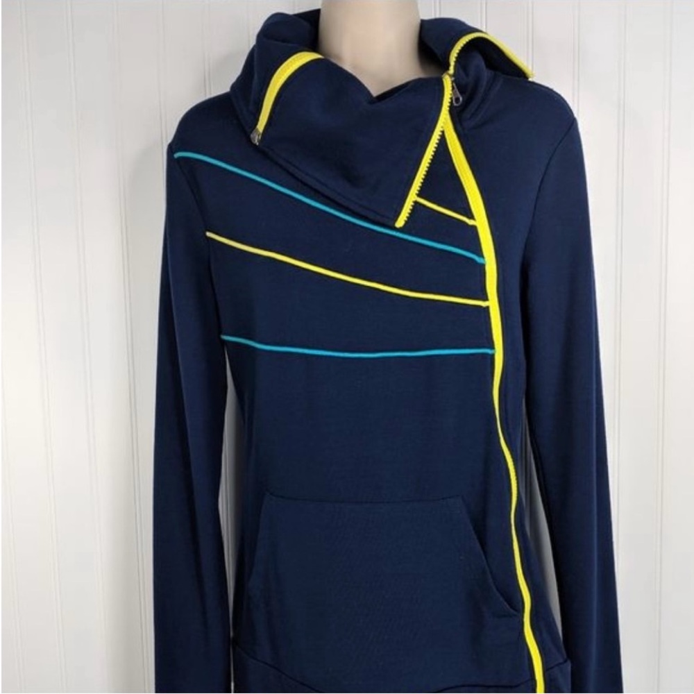 VENUS Navy Blue Track Jacket Sweatshirt EUC Tracksuit Asymmetrical Full Zip Up - Picture 2 of 7